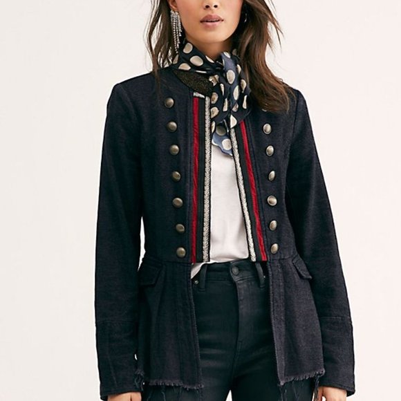 Free People Jackets & Blazers - Free People Lucy Military Blue Peplum Jacket